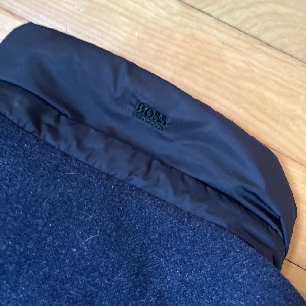 BOSS Hugo Boss Mens Navy Blue Mixed Media Toggle Puffer Jacket Coat Size M - Picture 9 of 9